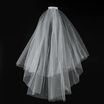 White Tulle Bow Veil Hairpin with Pearls – Elegant Bridal & Bachelorette Hair Clip for Weddings, Parties, and Gifts