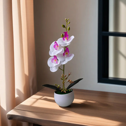 Realistic Artificial Orchid in Plastic Pot – Fake Flower Decoration for Home, Office & Hotel