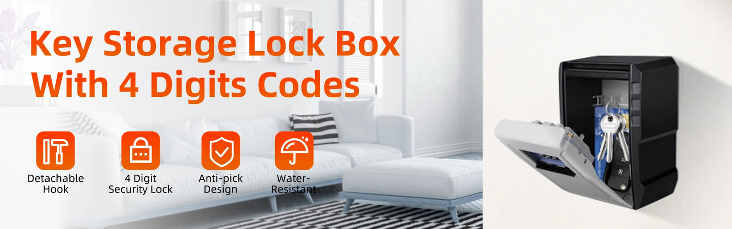 Camluxy Wall-Mounted Key Lock Box – Weatherproof 4-Digit Password Safe for Indoor & Outdoor Anti-Theft Key Storage