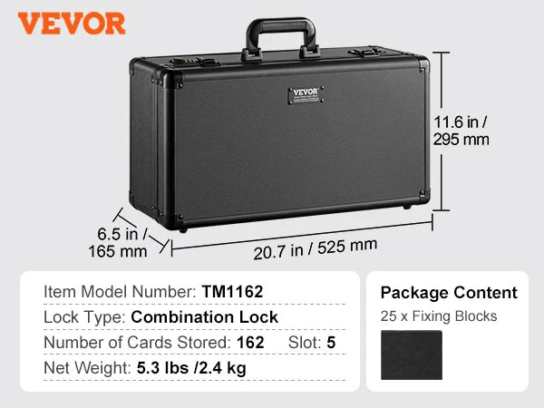 VEVOR Graded Card Storage Box – 4 or 5 Slot Foam Divider Case with Key or Coded Lock for PSA 96/108/120/162 Cards