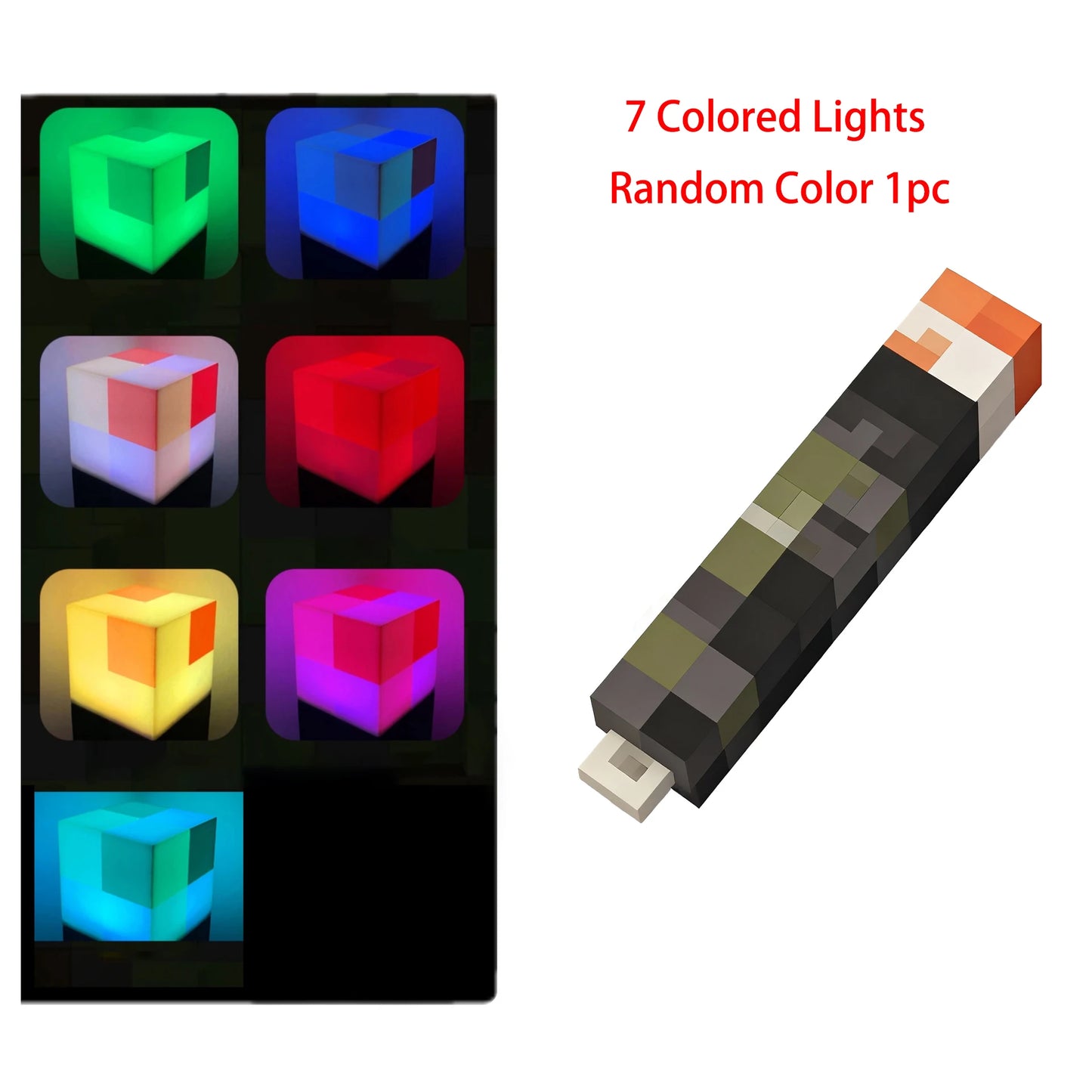 Pixel Mini Torch Keychain - USB Rechargeable LED Flashlight & Backpack Pendant Game Gift