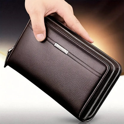 Men’s Long Leather Wallet Clutch – Large Business Purse & Phone Card Holder Gift for Dad, Husband, Boyfriend