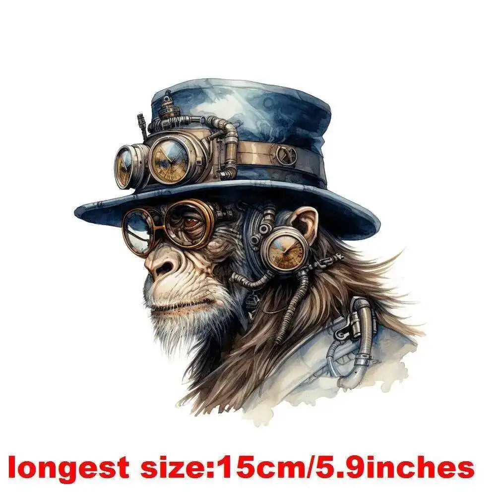 15cm Kids Steampunk Lion Iron-On Patch – Animal Heat Transfer Sticker for DIY Clothing, Apparel & Fabric Decoration Print
