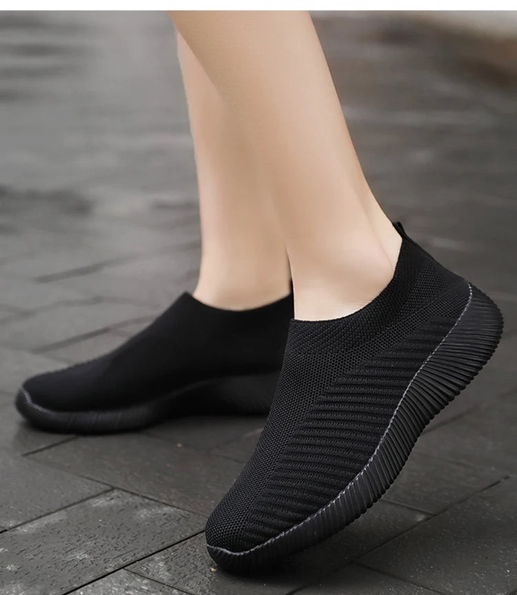 Women’s Slip-On Sock Sneakers – Breathable Flat Casual Vulcanized Sports Shoes Zapatillas