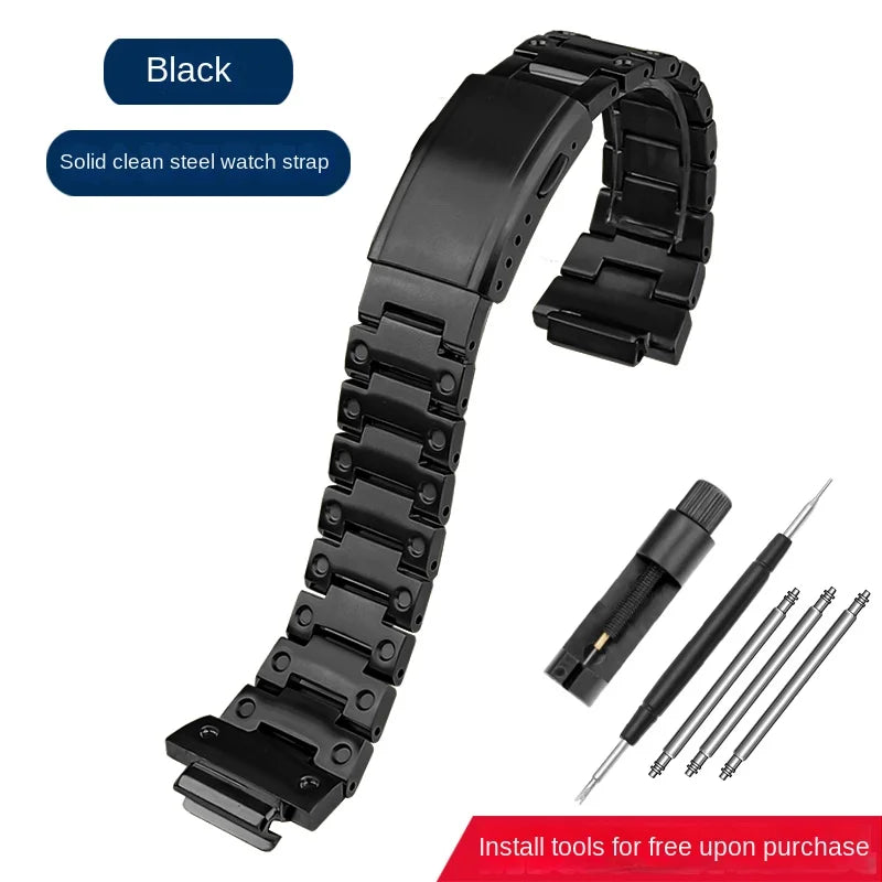 Stainless Steel Metal Case & Strap for Casio G-SHOCK DW5600, GW-M5610, 5000 & GW-B5600 – Gold & Black Modified Watchband