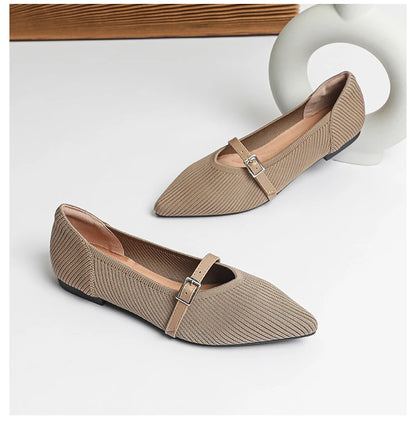 2024 Women's Flat Shoes – Pointed Toe Soft Knitted Sole, Breathable & Comfortable Spring and Autumn New Model