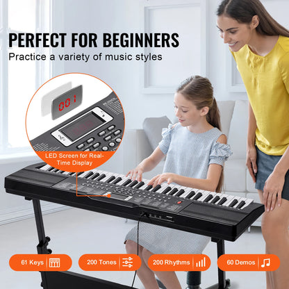 61 Key Digital Piano Keyboard - Portable Electric Piano with Multiple Tones & Rhythms for Beginners