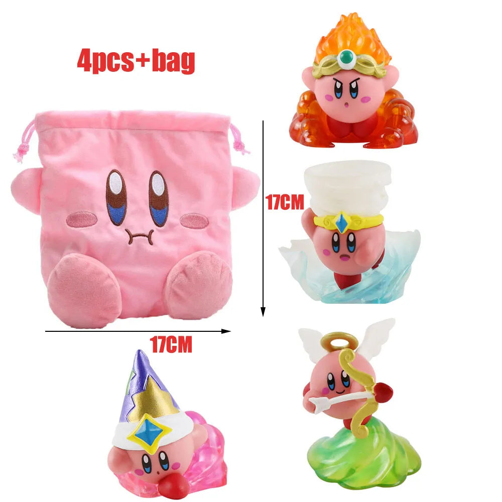Star Kirby Action Figures — Cute PVC Toys with Cartoon Drawstring Storage Bag, Pocket-Sized Action Figures