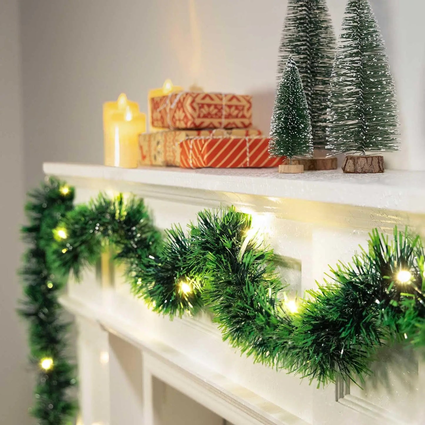 2.7M Christmas Rattan Garland – Wreath for Xmas Tree, Fireplaces, Stairs & Front Door Decoration