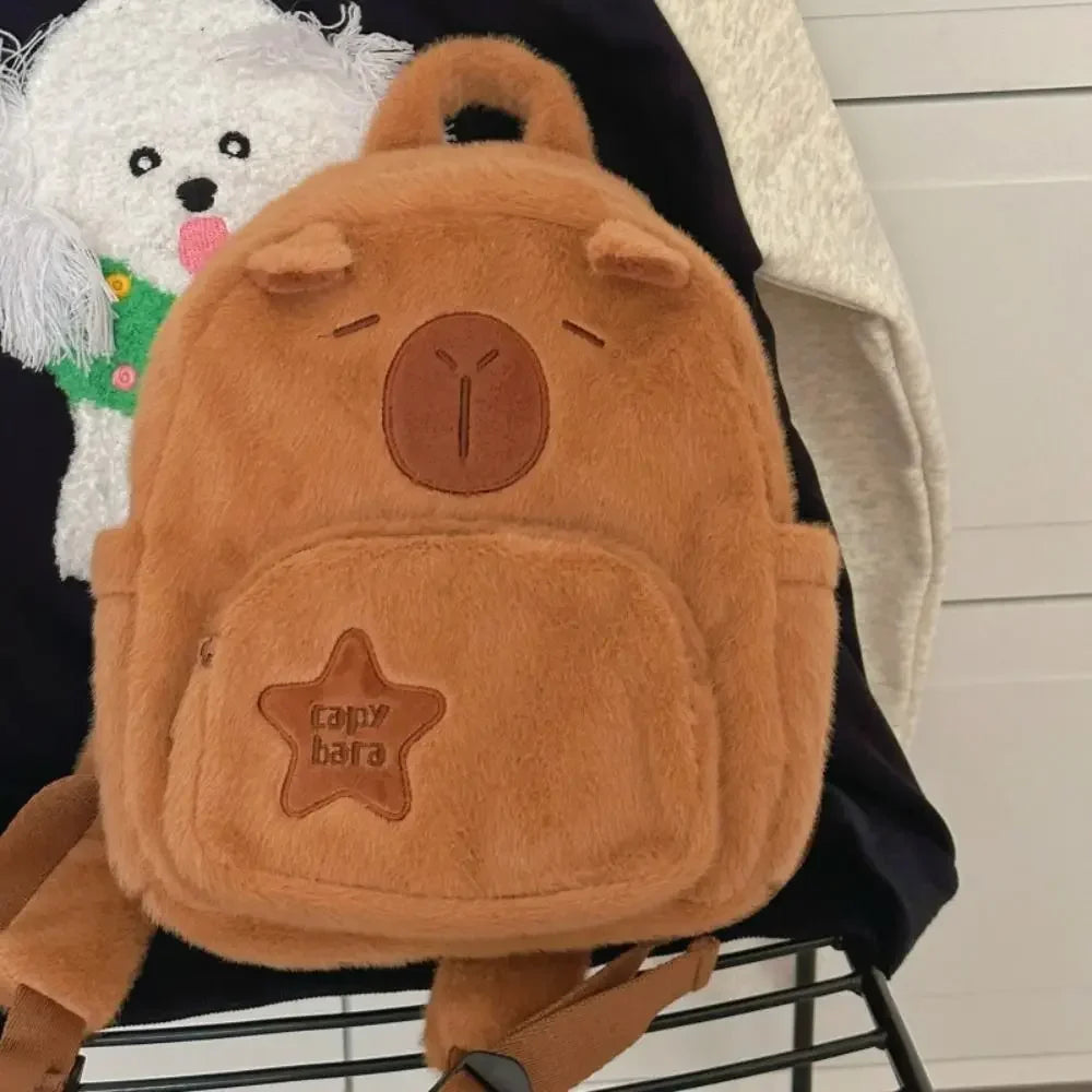 Kawaii Capybara Plush Backpack – Women’s Cartoon Crossbody & Large Capacity Tote Bag
