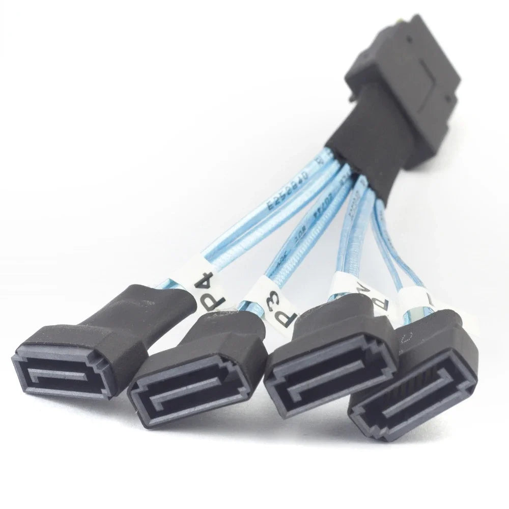 SFF-8087 to 4× SATA 3.0 Cable - Mini SAS to SATA SSD Data Transfer Cable, 0.3m