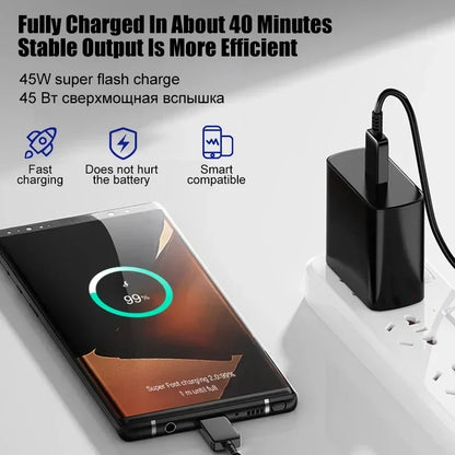 PD 45W USB-C Fast Charger — High-Speed Wall Adapter for Samsung Galaxy S24/S23 Ultra, Note, iPhone 15, Xiaomi 14