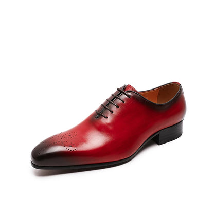 Men’s Genuine Leather Oxford Shoes - Whole Cut Pointed Toe Lace-Up Formal Business and Wedding Dress Shoes