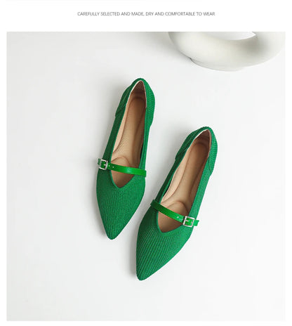 2024 Women's Flat Shoes – Pointed Toe Soft Knitted Sole, Breathable & Comfortable Spring and Autumn New Model