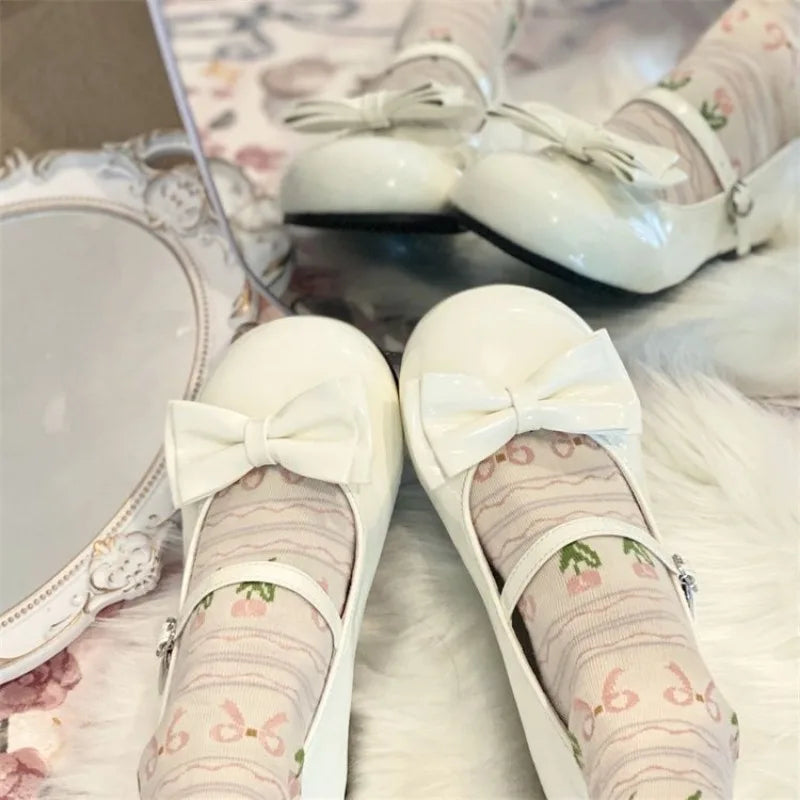 Women’s Lolita Flats – Low Round Toe Cross Strap Bow Princess Tea Party Shoes, Cute Lovely Student Shoes 2025