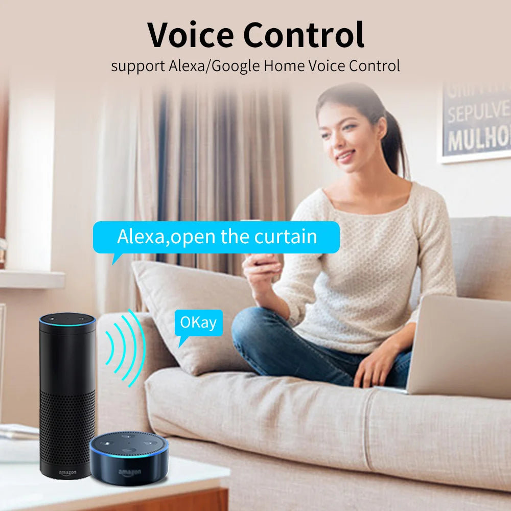 Smart Tuya WiFi/ZigBee Electric Curtain Shutter Motor – 22.5CM, RF Remote, App Control, Alexa, Google Assistant & SmartThings Compatible