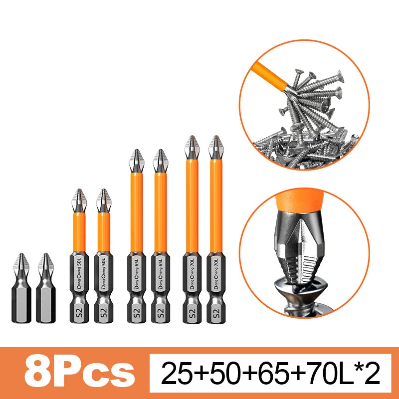 Magnetic Anti-Slip Screwdriver Bit Set - S2 Alloy Steel Impact Resistant Hex Shank Bits for Power Tools