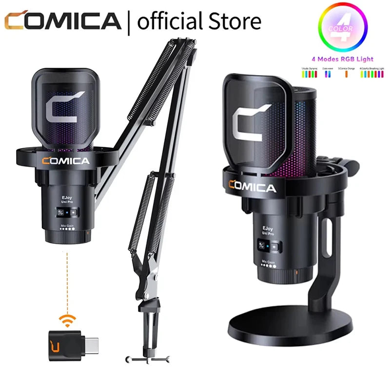 COMICA Uni Pro Wireless USB Gaming Microphone – Noise-Canceling Condenser Mic with RGB Lights for PC, Laptop & Smartphone