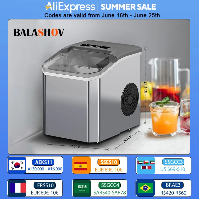 Automatic Mini Electric Ice Cube Maker – Portable Ice Machine for Bar, Home, Kitchen & Office, 9 Cubes in 6 Minutes