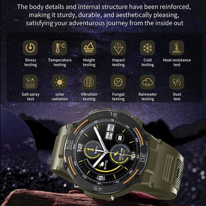 Military Smartwatch for Men – 360x360 HD Screen, Flashlight, Heart Rate, Health Monitor, Waterproof, BT Call for Android & iOS