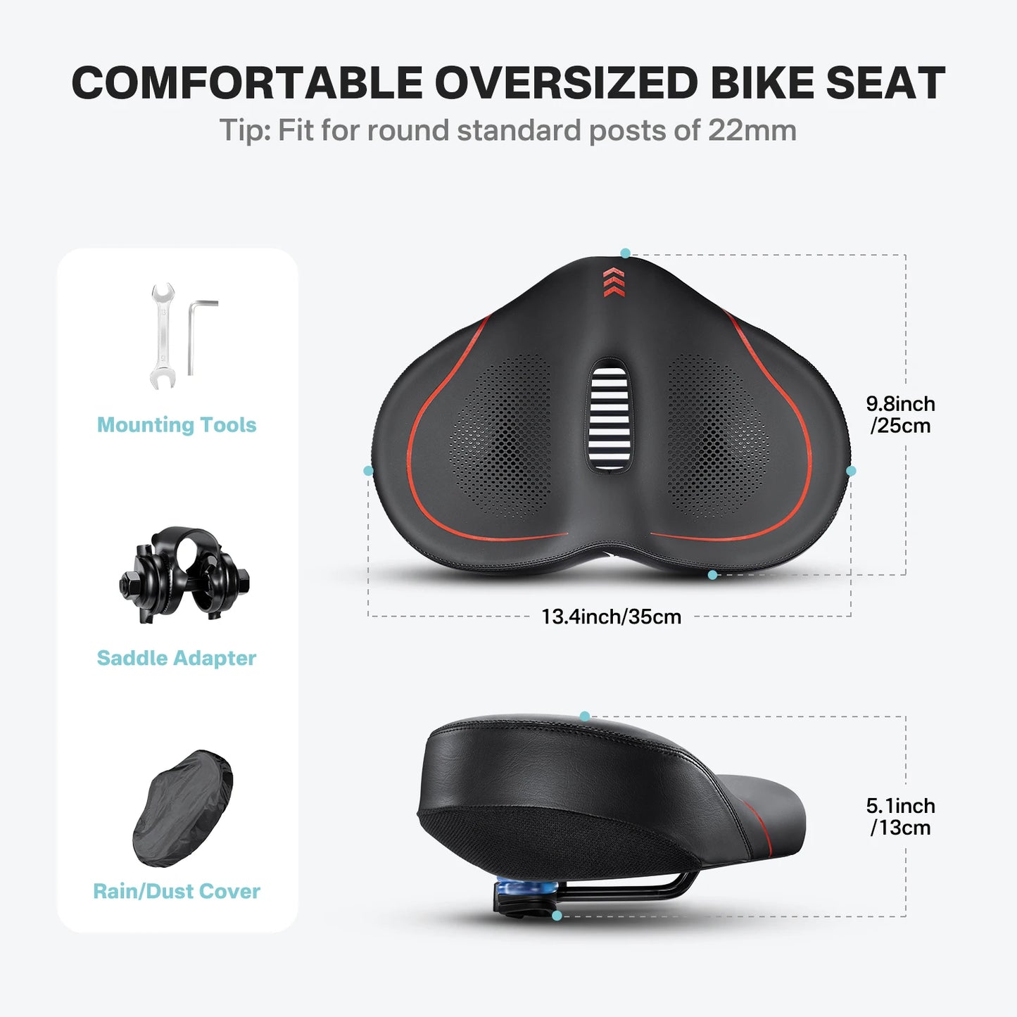 YOUNGDO Noseless Oversize Bike Seat Cushion | Wide Bicycle Saddle for Peloton, Stationary, Ebike & City Bikes