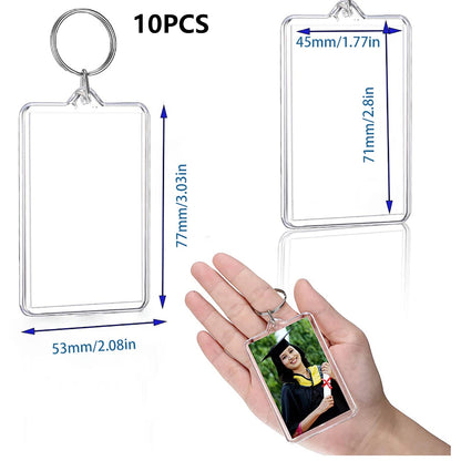 Transparent Photo Frame Keychain - Acrylic Snap-In Custom Picture Pendant with Tassel, 10-Piece Set