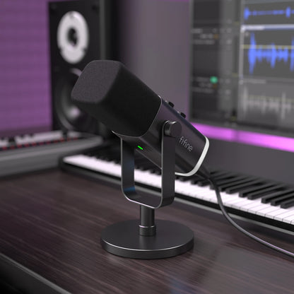 FIFINE AM8 USB/XLR Dynamic Microphone with Touch Mute, Headphone Jack & I/O Controls for PC, PS5/PS4, Gaming & Mixer