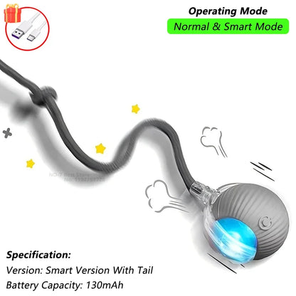 Cat Interactive Ball Toy – Automatic Rolling Ball with Tail, Rechargeable Smart Pet Toy, Intelligent Mouse for Cats
