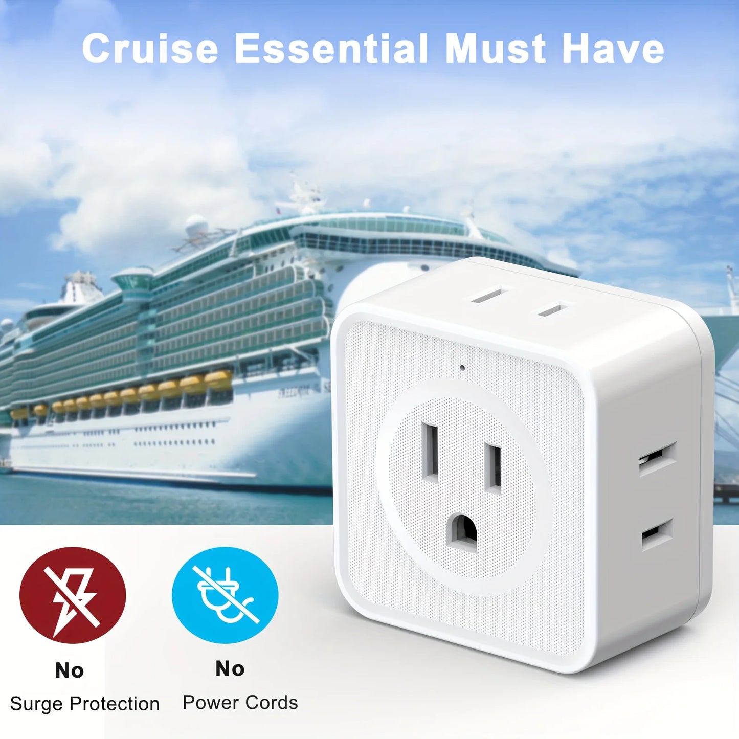5-Way Multi Plug Outlet Extender - Wall Outlet Expander for Travel, Home, Office, Dorm - Small Electrical Outlet Splitter