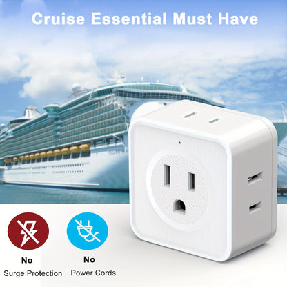 5-Way Multi Plug Outlet Extender - Wall Outlet Expander for Travel, Home, Office, Dorm - Small Electrical Outlet Splitter