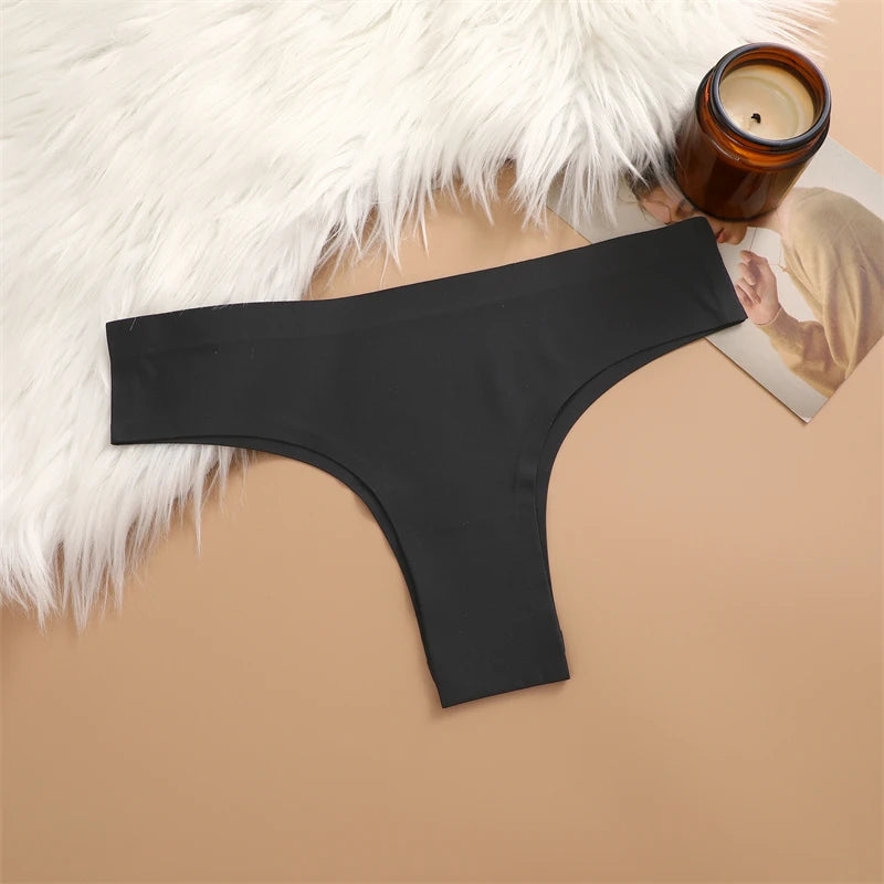 3PCS Seamless Maillard Ultra-Thin Brazilian Panties for Women – Ice Silk Low Waist G-String, Sexy Solid Underwear