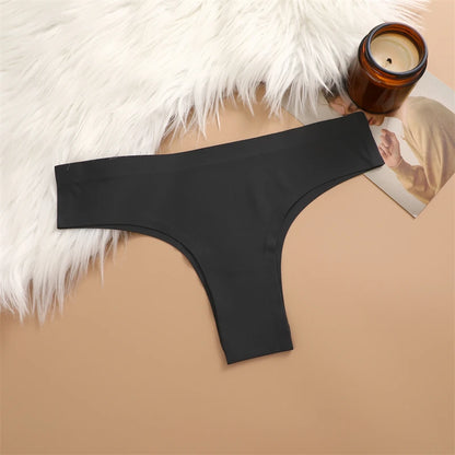 3PCS Seamless Maillard Ultra-Thin Brazilian Panties for Women – Ice Silk Low Waist G-String, Sexy Solid Underwear