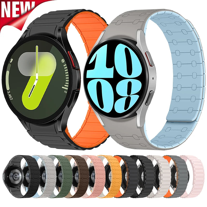 Samsung Galaxy Watch Magnetic Silicone Strap - No-Gap Sport Replacement Band for Watch 7/FE/6 Classic/6/5 Pro/5/4 40mm–47mm