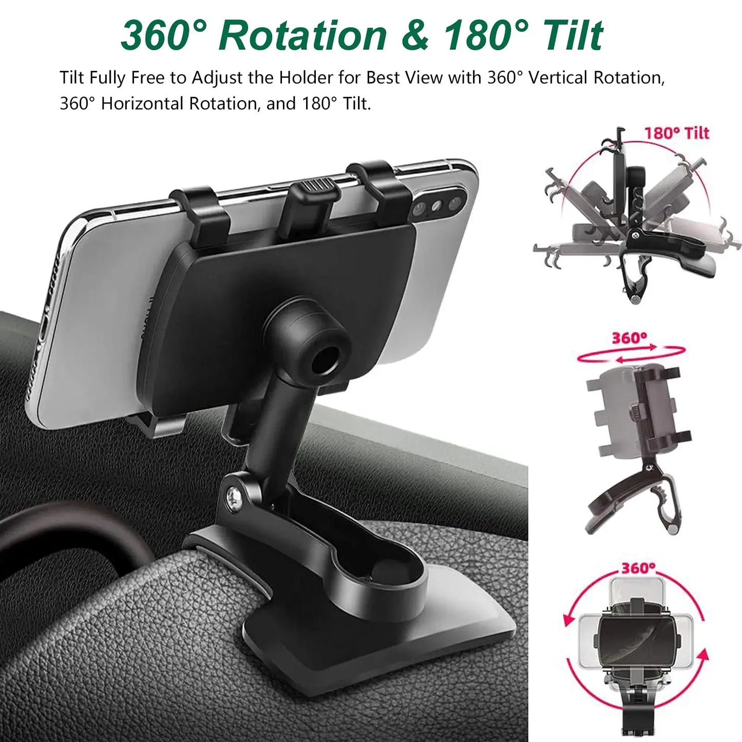 Universal Car Phone Holder Stand - 360° Rotating Dashboard GPS Mount Clip for iPhone and Smartphones