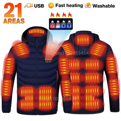 31-Zone Smart USB Heated Jacket for Men & Women – Waterproof Polyester Thermal Coat for Winter, Skiing, and Outdoor Activities
