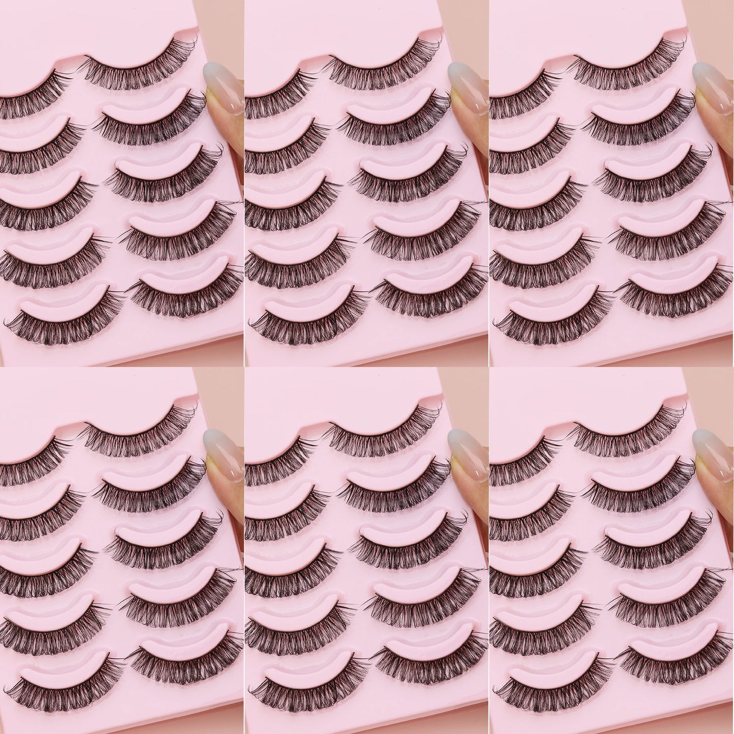 5 Pairs Cat Eye Faux Mink Eyelashes – Winged Long Natural Manga Style False Lashes Makeup Set