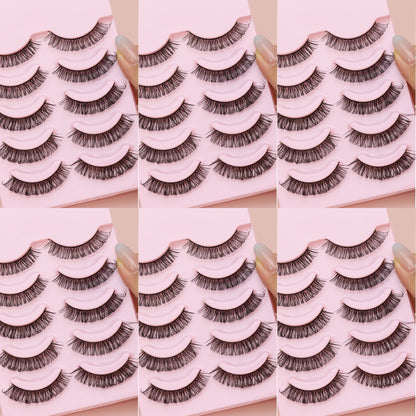 5 Pairs Cat Eye Faux Mink Eyelashes – Winged Long Natural Manga Style False Lashes Makeup Set