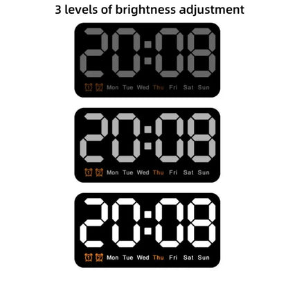 Voice Control Large Digital Wall Clock – LED Display with Temperature, Date, Week, DST, Snooze, Dual Alarm, 12/24H, Wall-Mounted or Table Use
