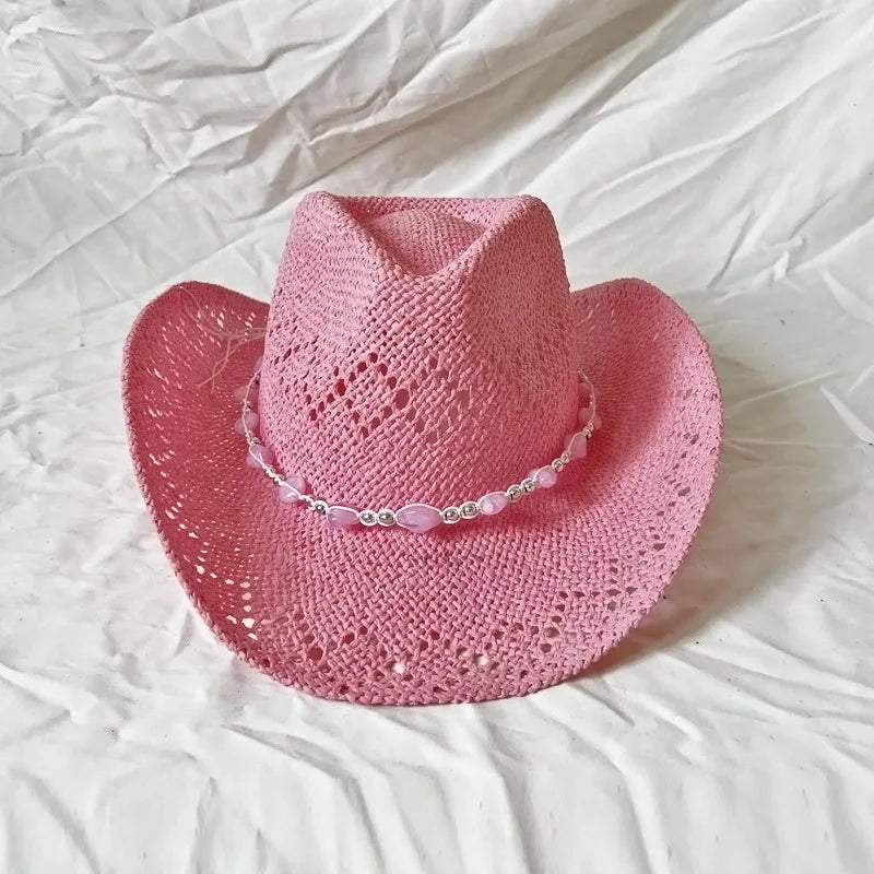 Melesh Western Women's Mint Green Cowboy Hat – Straw, Wide Brim, Plasticity Strong for Sunshine & Beach Wear