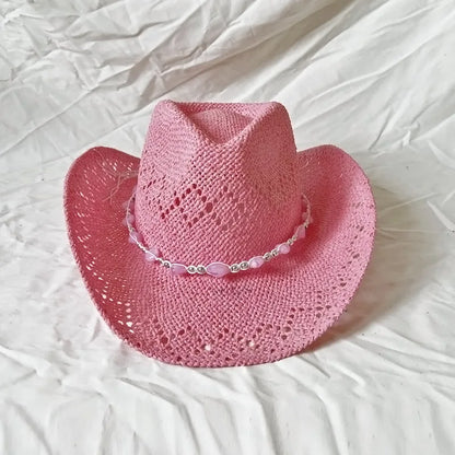 Melesh Western Women's Mint Green Cowboy Hat – Straw, Wide Brim, Plasticity Strong for Sunshine & Beach Wear