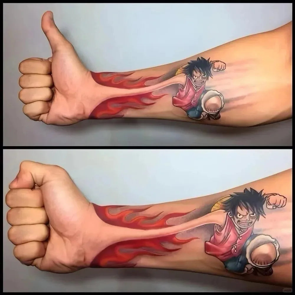 One Piece Luffy Colored Tattoo Patch - Durable Waterproof Anime Temporary Tattoo