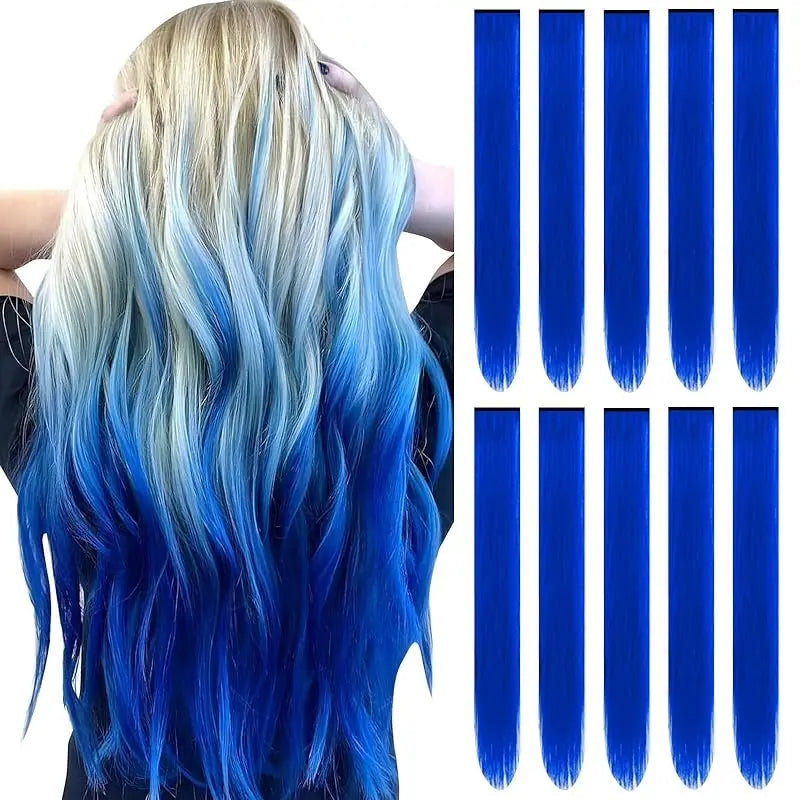 1/5/11 Pack 22" Clip-In Multi-Color Rainbow Hair Extensions – Synthetic Highlights for Girls, Women & Kids