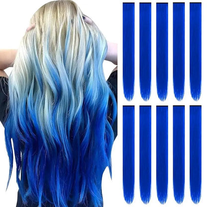 1/5/11 Pack 22" Clip-In Multi-Color Rainbow Hair Extensions – Synthetic Highlights for Girls, Women & Kids
