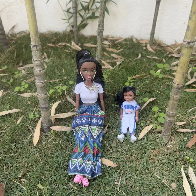 Kawaii African Girls Doll Set — 30cm Mother & 14cm Daughter with Clothes, DIY Kids Toy Birthday Gift