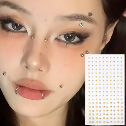 180PC Non-Piercing Lip, Nail & Body Stickers – Self-Adhesive, Waterproof, Reusable Fake Jewelry for Lips, Eyebrows, Nose & Belly Button