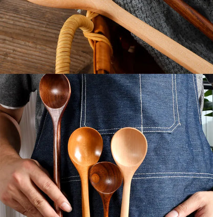 Long Wooden Spoons – Natural Coffee Stirring Rods & Tea Dessert Spoons for Soup Kitchen Tableware