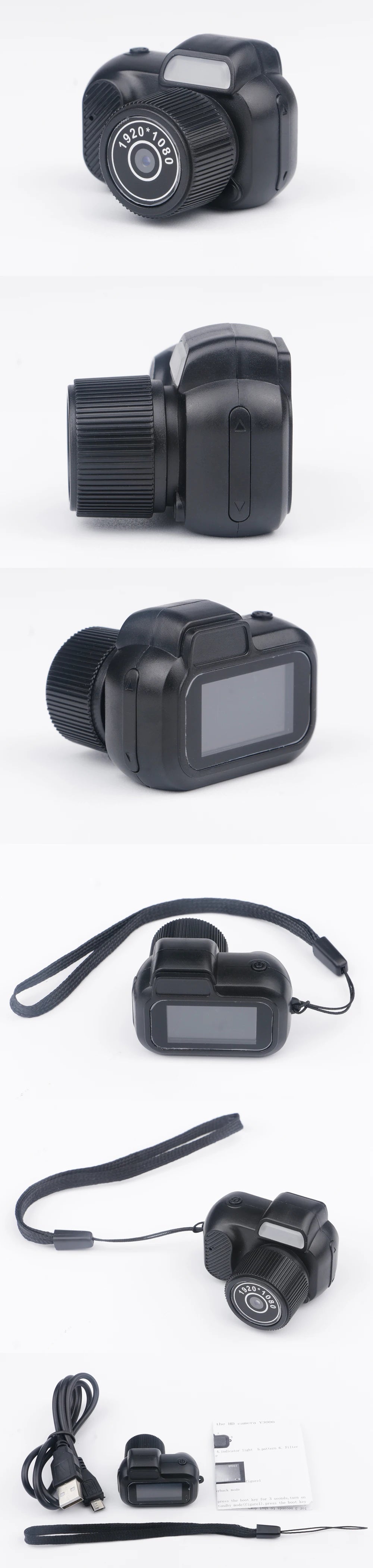 Y4000 Monoreflex Mini Camera 1080P Portable Video Recorder with Flash Lamp, Battery Dock & LCD Screen