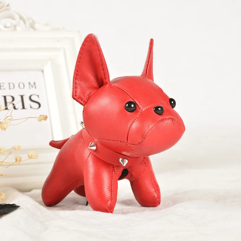 Punk French Bulldog PU Leather Dog Keychain — Fashion Bag Charm for Women Car Key Ring