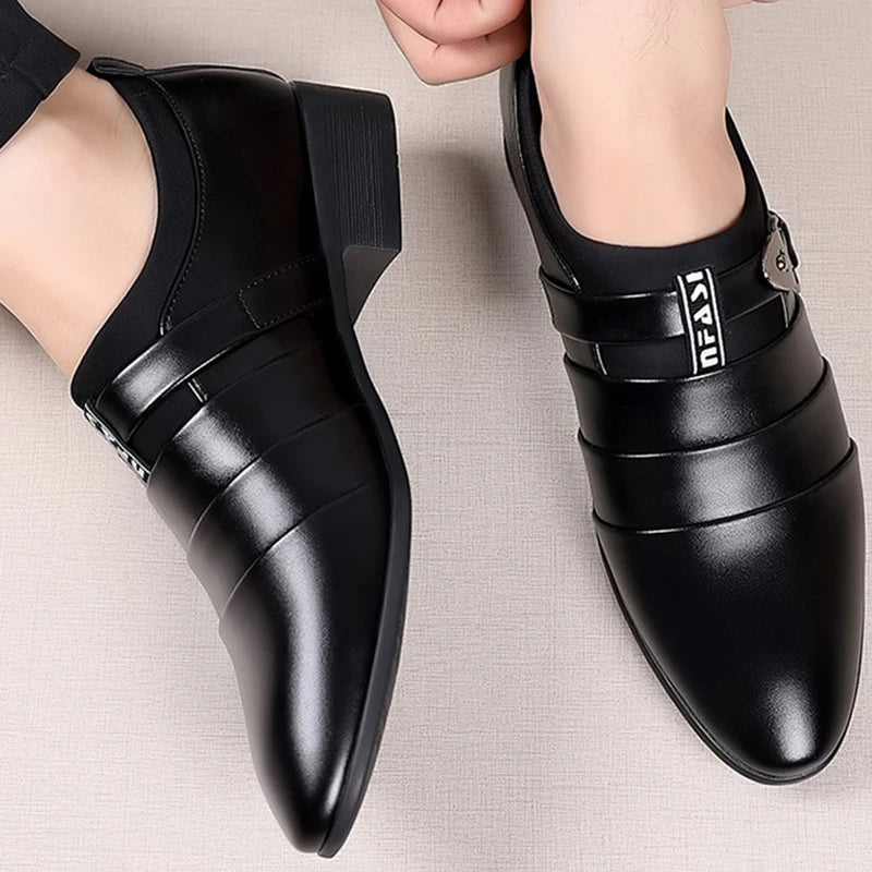 Men's Classic Leather Slip-On Shoes - Pointed Toe Oxfords for Business, Office & Weddings