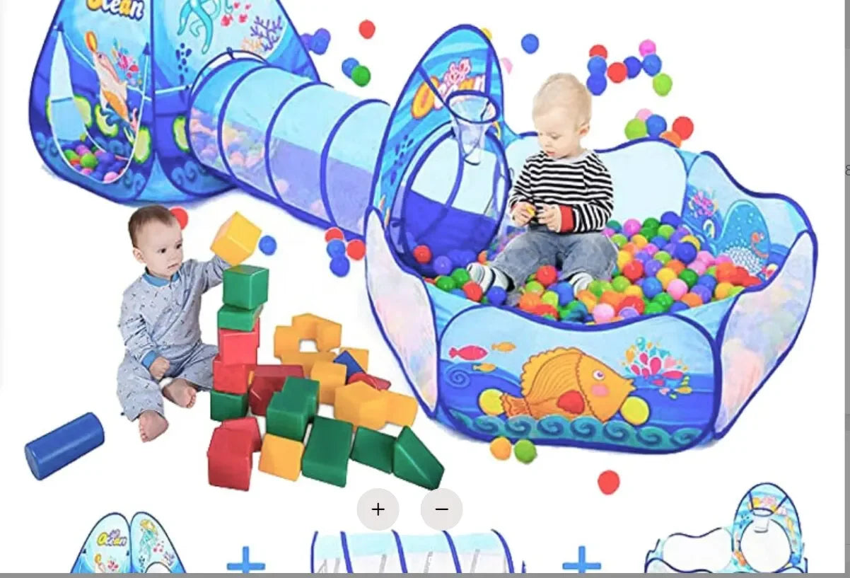 Children’s 3-in-1 Foldable Tent & Playpen – Indoor Ball Pit with Polyester Tunnel for Kids